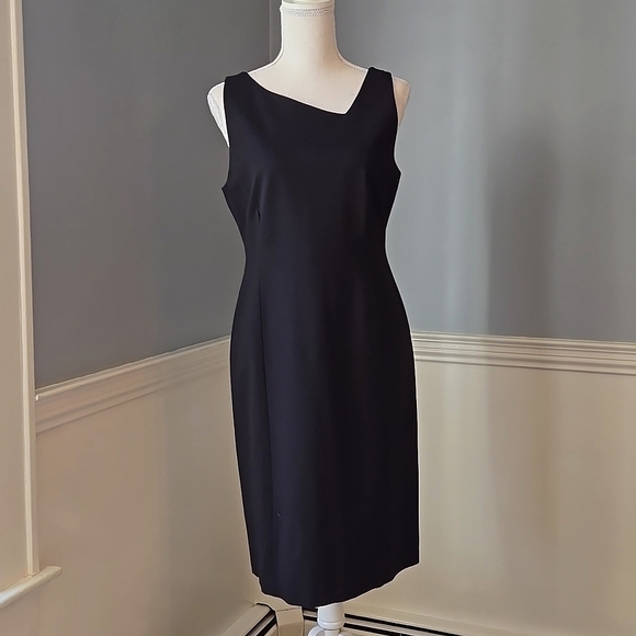 NEW EILEEN FISHER ASYMETRIC NECK VISCOSE STRETCH SHEATH DRESS - Picture 2 of 8